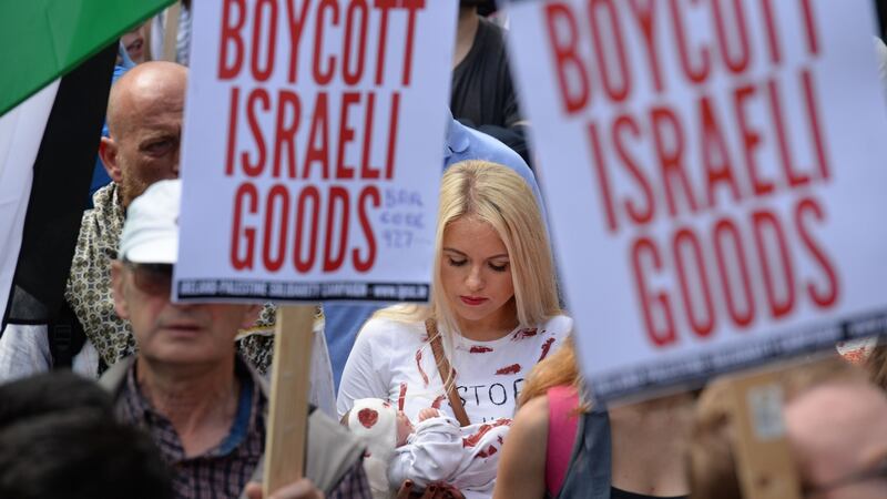 A demonstration in Dublin organised by the Ireland-Palestine Solidarity Campaign in 2014, in which  marchers carried Palestinian flags and chanted “free Palestine, free Gaza”  on their way to the Israeli embassy. File Photograph: Dara Mac Dónaill/The Irish Times