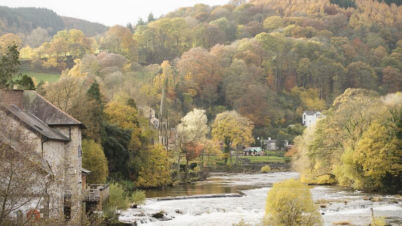 The village of Llangollen (and the River Dee), in the Berwyn range, north Wales
