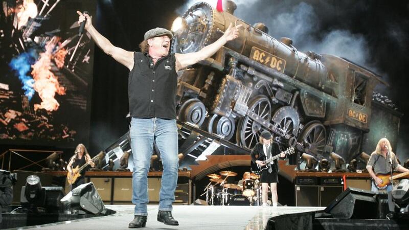 From left, AC/DC guitarist Malcom Young, singer Brian Johnson, lead guitarist Angus Young and bass player Cliff William at Punchestown during their Black Ice World Tour.  Photograph: Alan Betson/The Irish Times