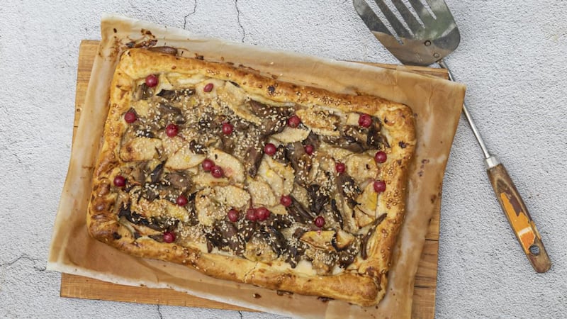 Duck and spiced apple galette. Photographs: Harry Weir