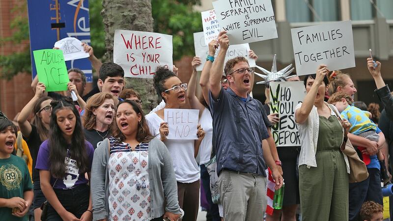 People protest the policy of separating families at the border  in New Orleans. Photograph: Michael DeMocker/The Times-Picayune via AP