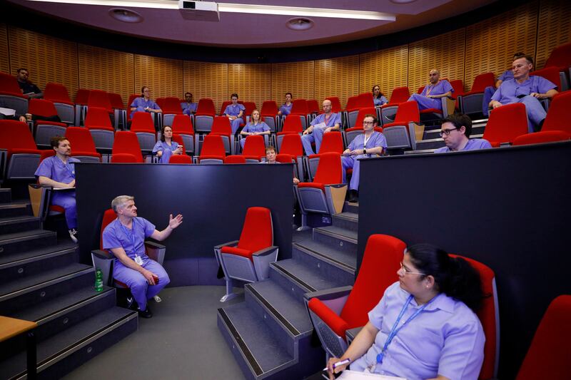 8am: Conference in the lecture theatre. Photograph: Alan Betson