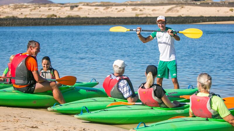 Learning to kayak at Club La Santa.