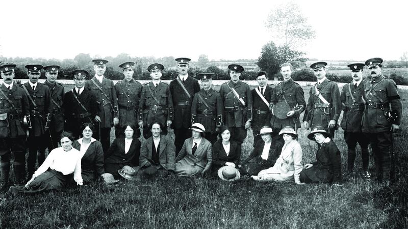 Limerick City Volunteers and Cumann Na mBan at Laffan’s Field, Killonan, Limerick, in 1915. From  Franz S Haselbeck’s Ireland:  Selected Photographs compiled by Patricia Haselbeck Flynn (The Collins Press, 2013)