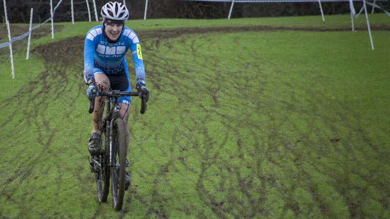 Beth McCluskey in action during the National Cyclo-cross championships, staged at Tollymore Forest Park, in the Mourne Mountains. Photograph: Gregg Germer / Steen Wear