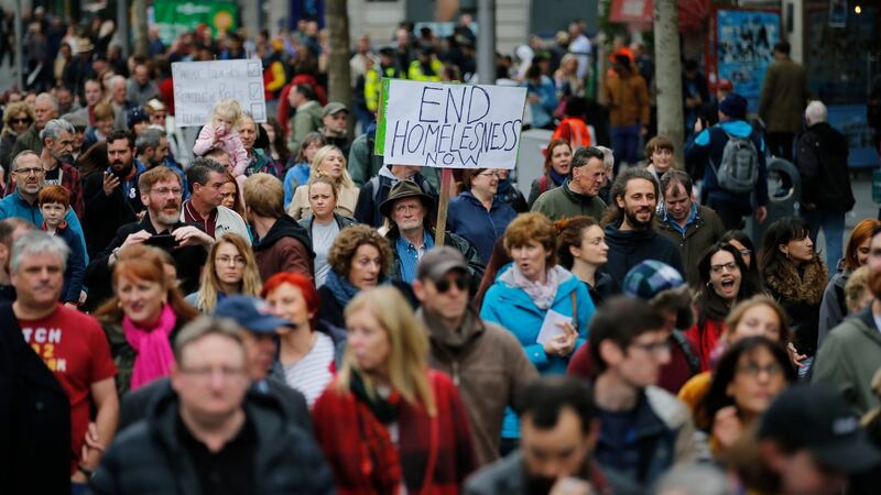 Protesting over the the housing shortage and homeless crisis in Dublin city. Photograph: Nick Bradshaw/The Irish Times