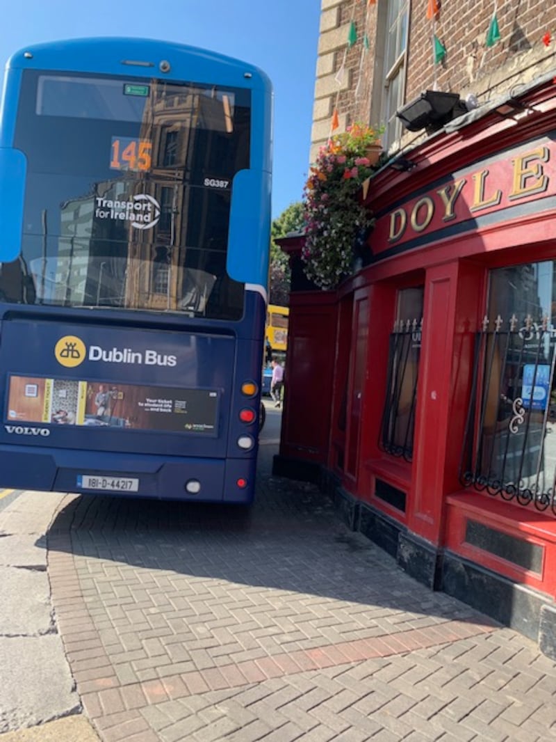 Staff in the pub say they felt the building shake as the bus crashed into the cornice of the pub. Photograph: Peggy Vather
