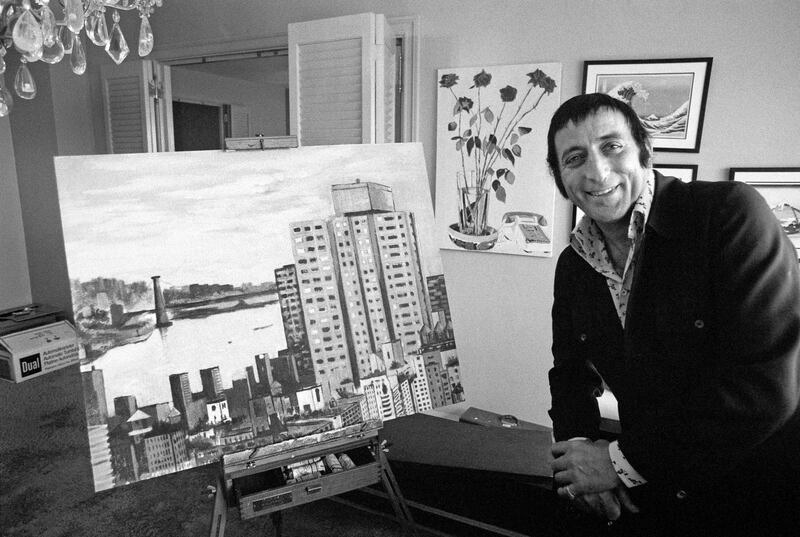Bennett with one of his paintings at his apartment on the Upper East Side of Manhattan in 1972. Photograph: Larry C Morris/The New York Times
                      