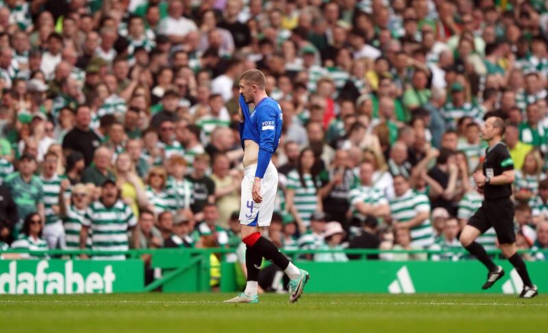 Rangers' John Lundstram before being sent off by referee William Collum against Cletic. Photograph: Andrew Milligan/PA
