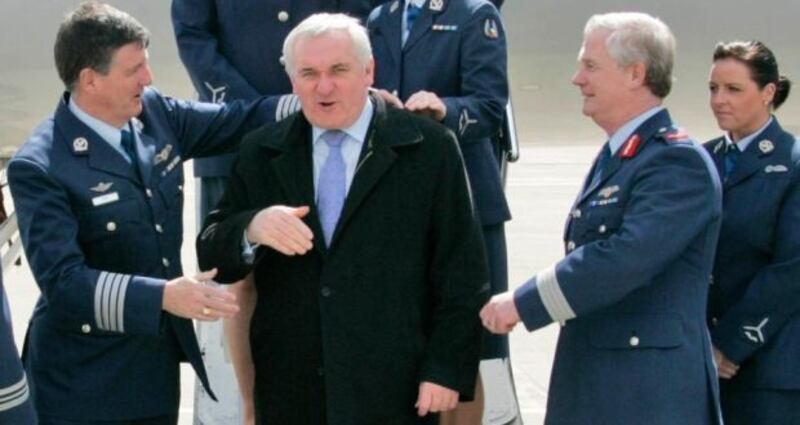 Then taoiseach Bertie Ahern before boarding the Government Jet at Casement Aerodrome in April 2008 with Lisa Smith on the extreme right. Photograph: Colin Keegan/Collins