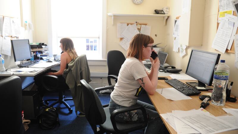 Staff pictured in Focus Ireland which is operating an evening homless service for families waiting to find out where they will sleep. Photograph: Aidan Crawley/The Irish Times.