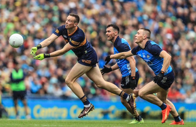 Kerrys goalkeeper Shane Ryan in action against Colm Basquel and Con O'Callaghan of Dublin during the All-Ireland final. Photograph: Evan Treacy/Inpho