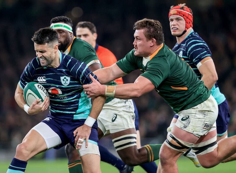 Ireland's Conor Murray suffers an injury as he is tackled by Jasper Wiese of South Africa. The irony is that executing the best offensive move of his 33 minutes on the pitch was the cause of the calamitous end. Photograph: Dan Sheridan/Inpho 