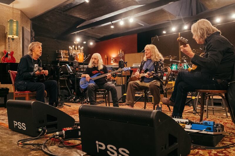 Spinal Tap II: The End Continues: Paul McCartney as himself, Harry Shearer as Derek Smalls, Michael McKean as David St Hubbins and Christopher Guest as Nigel Tufnel. Photograph: CTMG, Inc./Kyle Kaplan