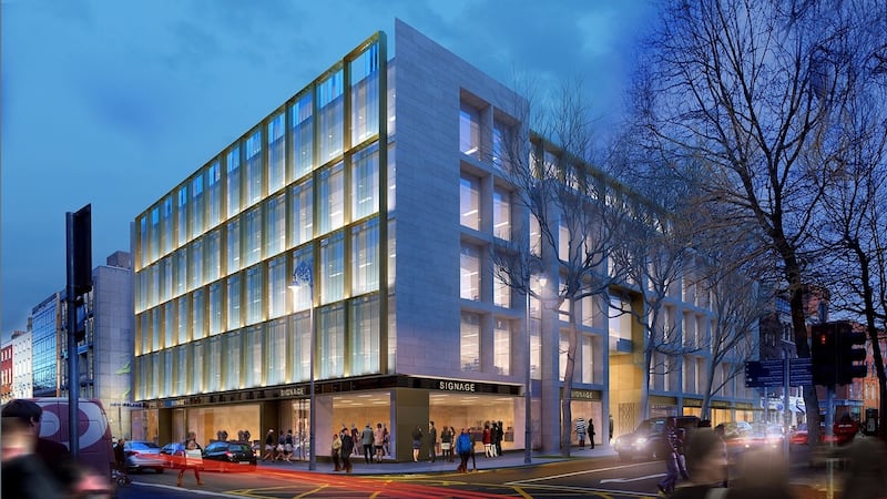 A computer-generated image of One Molesworth Street, currently under construction. Barclays bank has taken 3,716 sq m (40,000 sq ft) of office space at a rent of €645 per sq m (€60 per sq ft)