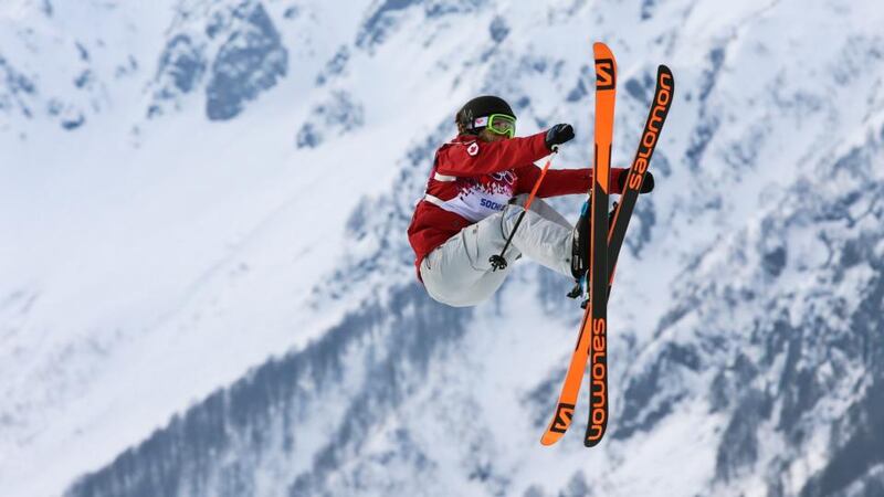 Canada’s Dara Howell, who took the gold medal, performs a jump during the women’s freestyle skiing slopestyle finals. Photograph: Jens Buettner/EPA
