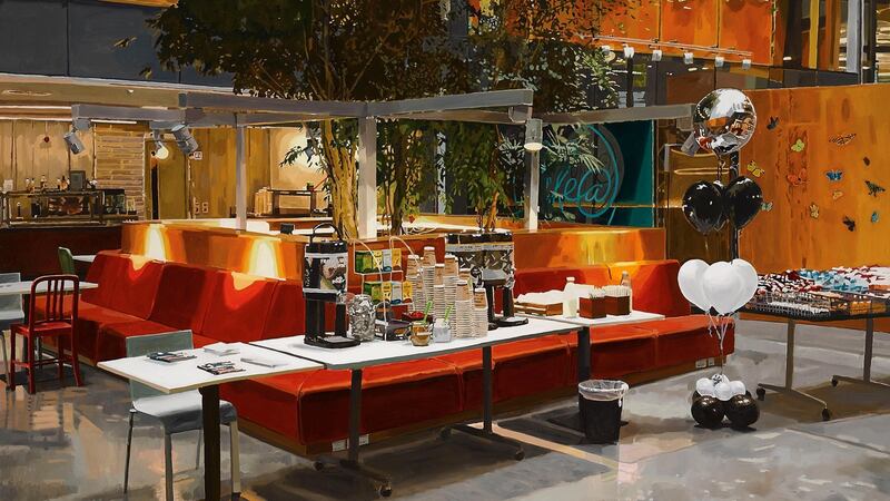 Colin Martin RHA, Facebook (2018, Oil on canvas, 150 x 200cm). Image courtesy of the artist