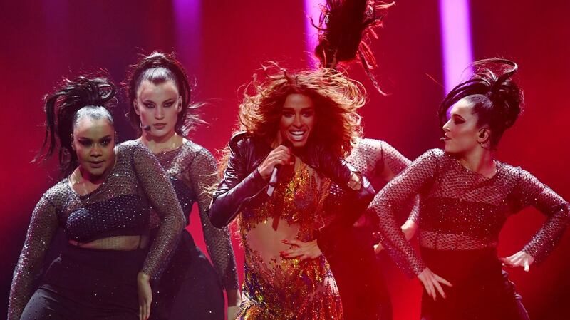 Cyprus’ singer Eleni Foureira performs the song ‘Fuego’ during the first semifinal of the 63rd  Eurovision Song Contest  at the Altice Arena in Lisbon. Photograph: Getty Images