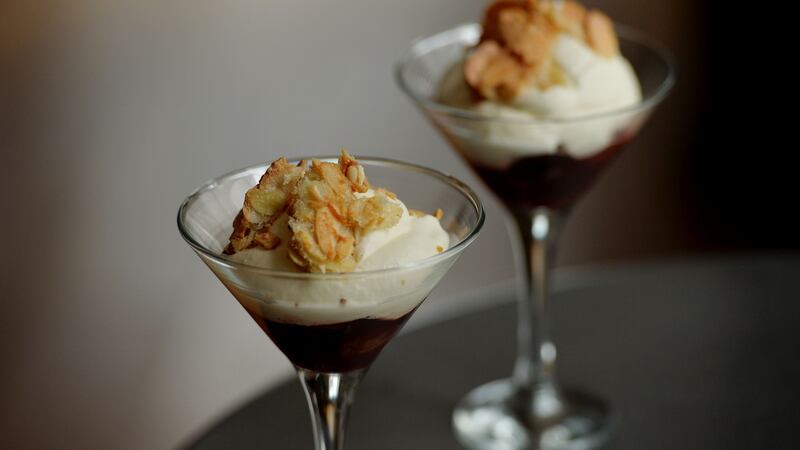 Mascarpone mousse, sticky grapes, frosted almonds. Photograph: Alan Betson
