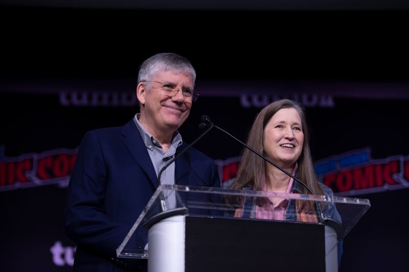 Rick Riordan and his wife Rebecca. Photograph: Disney/PictureGroup