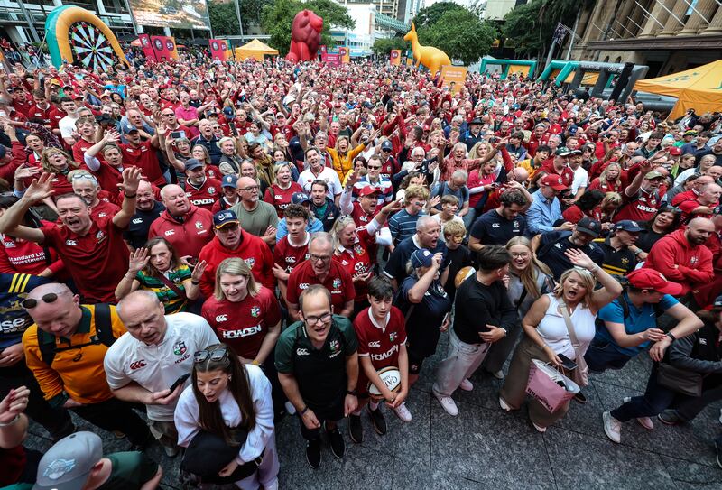 British and Irish Lions fans at the Brisbane fan zone ahead of Saturday's first Test. Photograph: Billy Stickland/Inpho
