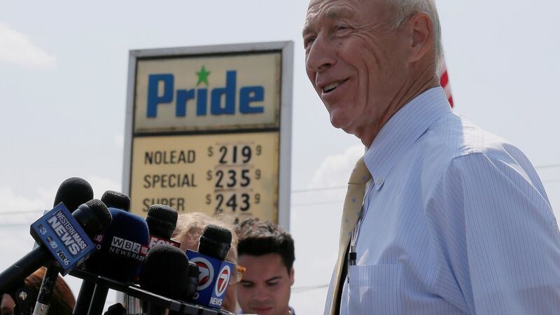 Bob Bolduc, owner of the Pride convenience store where the  winning  Powerball ticket was sold, answers questions from reporters in Chicopee, Massachusetts. Photograph: Brian Snyder/Reuters