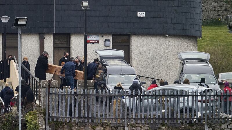 The coffins of Willie and Paddy Hennessy at the Church of Our Lady Conceived Without Sin in Mitchelstown, in March  2021. Photograph: PA