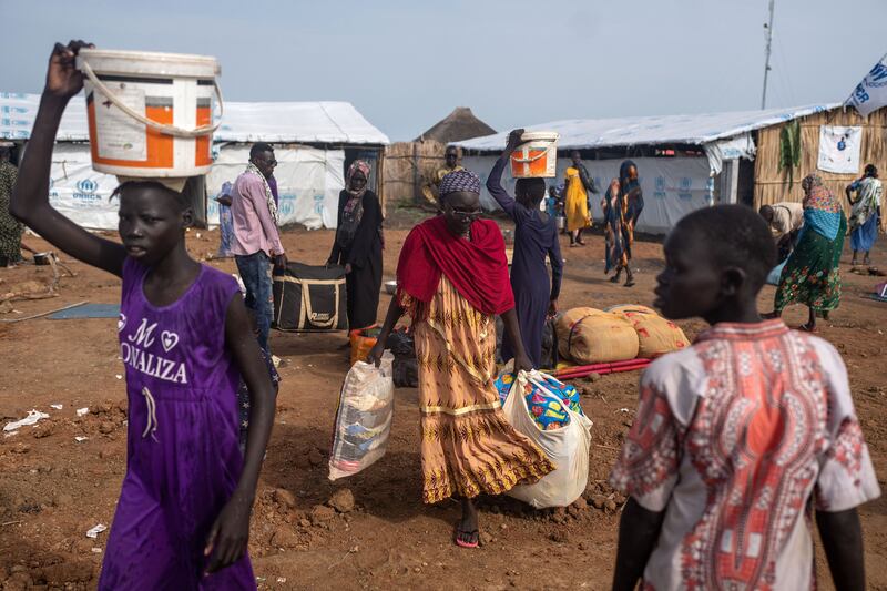 Refugees who have fled the fighting in Sudan at a processing centre in Renk, South Sudan. Photograph: Joao Silva/The New York Times
                      