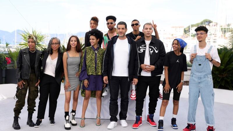 Nabil Ayouch, centre, with the cast of Casablanca Beats