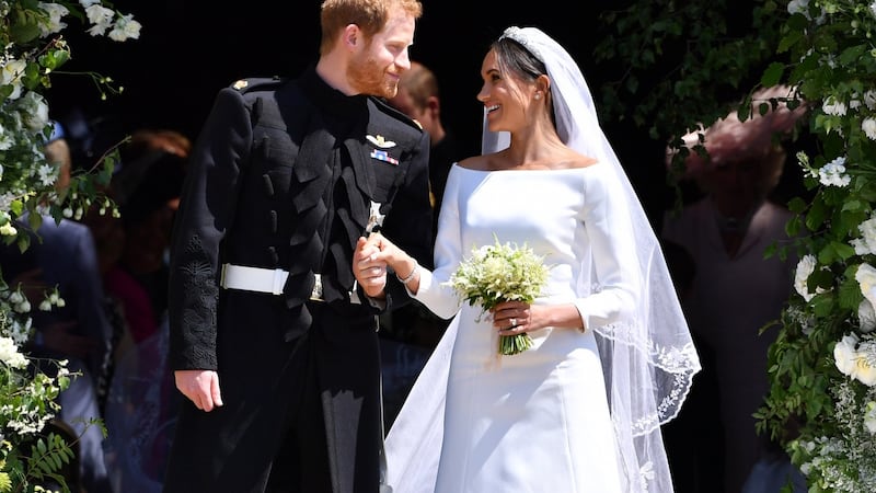 Prince Harry and Meghan Markle during their wedding at  Windsor Castle in May 2018. Photograph:  Ben Stansall/WPA Pool/Getty Images