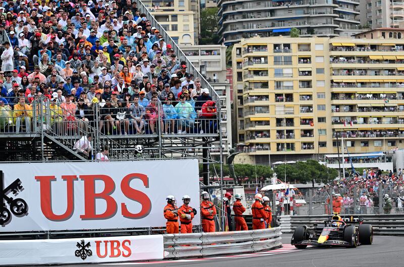 Red Bull Racing's Mexican driver Sergio Perez on his way to victory  in the Monaco Grand Prix 