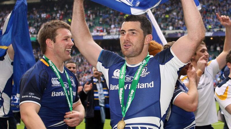 Rob Kearney celebrates Leinster’s Heineken Cup Final victory over Ulster at Twickenham in 2012. Photograph: Colm O’Neill/Inpho