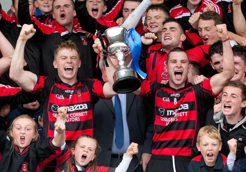 Ballygunner's Phillip Mahony and Harley Barnes after beating Mount Sion in the 2014 county final. Photograph: Morgan Treacy/Inpho