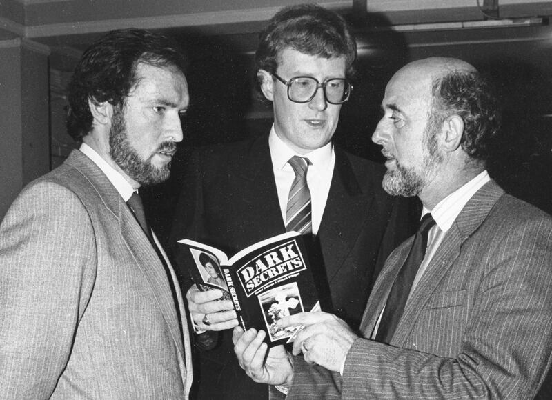 Dark Secrets co-authors Gerard Colleran (left) and Michael O'Regan with Brian Cunningham, managing director of the the Kerryman. Photograph: Kevin McMahon