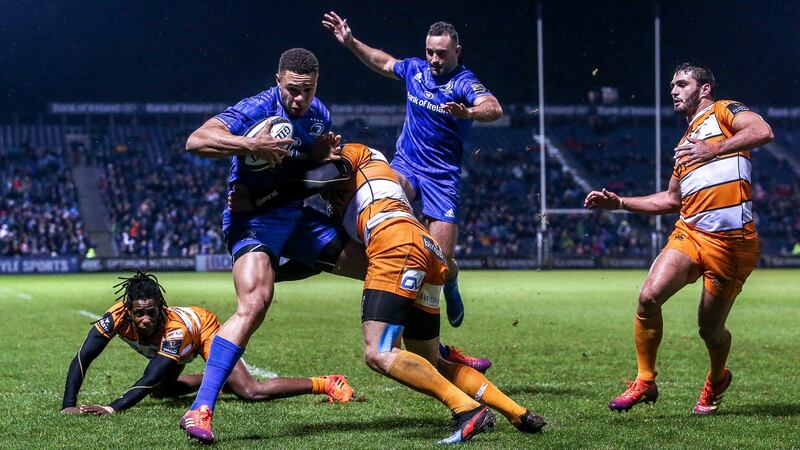 Adam Byrne scores Leinster’s second try against the Cheetahs. Photograph: Tommy Dickson/Inpho