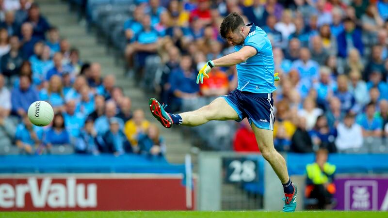 Dublin’s Michael Darragh Macauley scores a goal. Photograph: Tommy Dickson/Inpho
