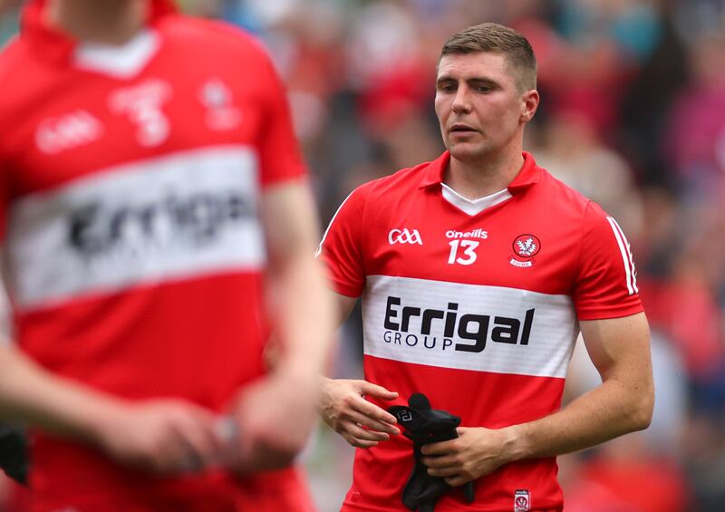 A crestfallen Ciarán McFaul after Kerry's storming finish. Photograph: James Crombie/Inpho