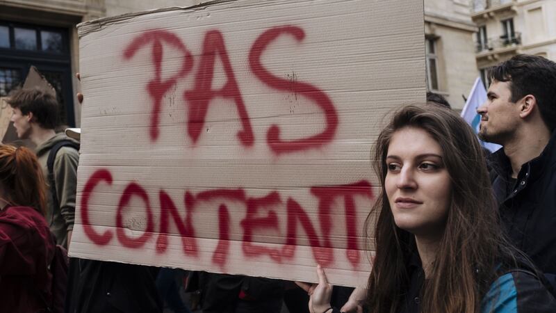 Students demonstrating in Paris on April 10th, 2018,  against the Vidal Law, which  reforms access to  university. Photograph: Getty Images