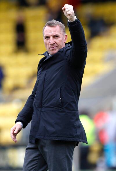 Celtic manager Brendan Rodgers celebrates. Photograph: Jeff Holmes/PA Wire