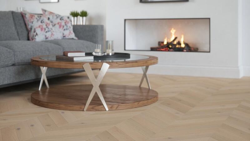 These new chevron styles in four new timber shades retail at €99.95 per sq m from Mulvey’s in Dundrum