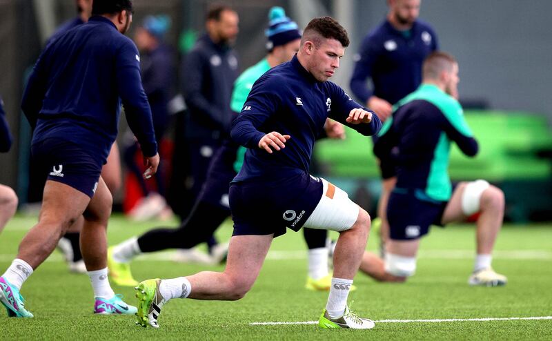 Calvin Nash trained with strapping on his right leg. Photograph: Ryan Byrne/Inpho