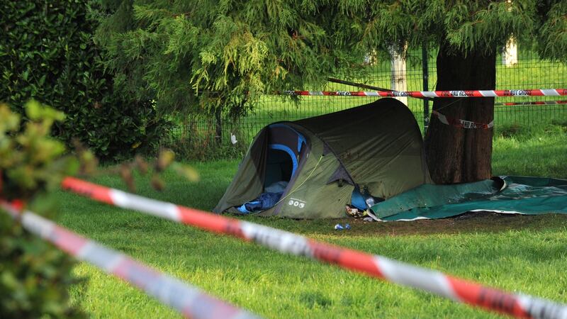The scene of a serious assault of a man at the Mardyke in Cork. The assault took place near a  tent which was then set alight. Photograph: Provision