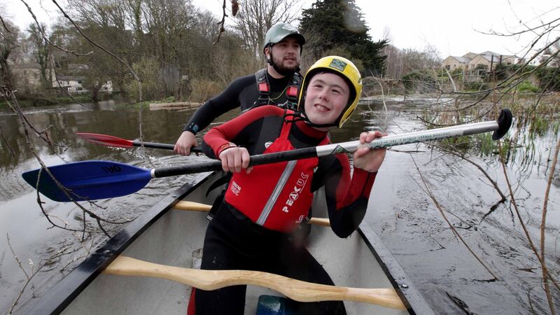Leon Byrne with instructor Liam Whelan  explore the Liffey from the Islansdbridge Memorial Gardens to the Docklands: Mark Stedman