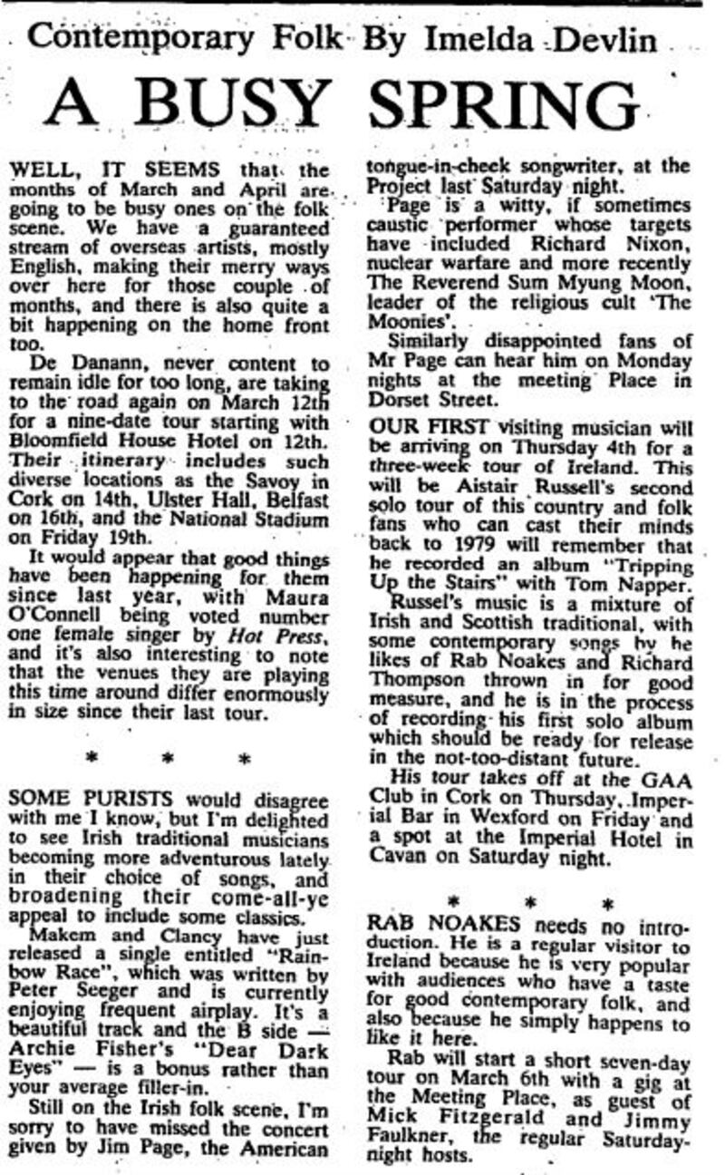 Imelda Devlin's piece in The Irish Times on March 5th, 1982.