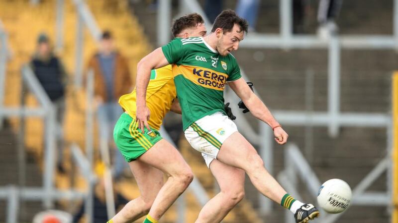 Daithi Casey scores Kerry’s winning point against Donegal. Photograph: Cathal Noonan/Inpho