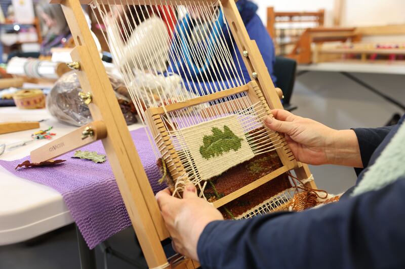 Maureen Murray at work with the Liberties Weavers group, Dublin. Photograph: Dara MacDónaill 