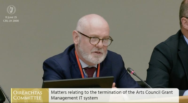 Department of Culture secretary general Feargal Ó Coigligh appearing before the Oireachtas arts and media committee. Photograph: Oireachtas TV