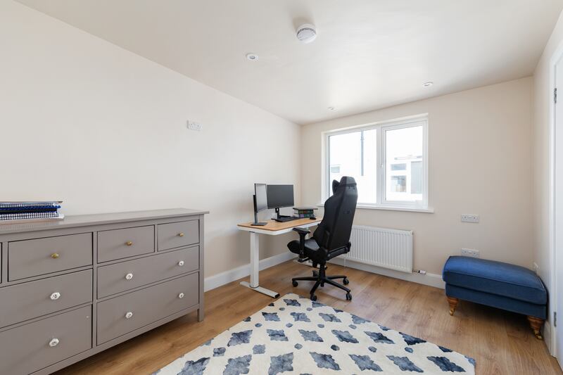 A garage has been converted to a home office