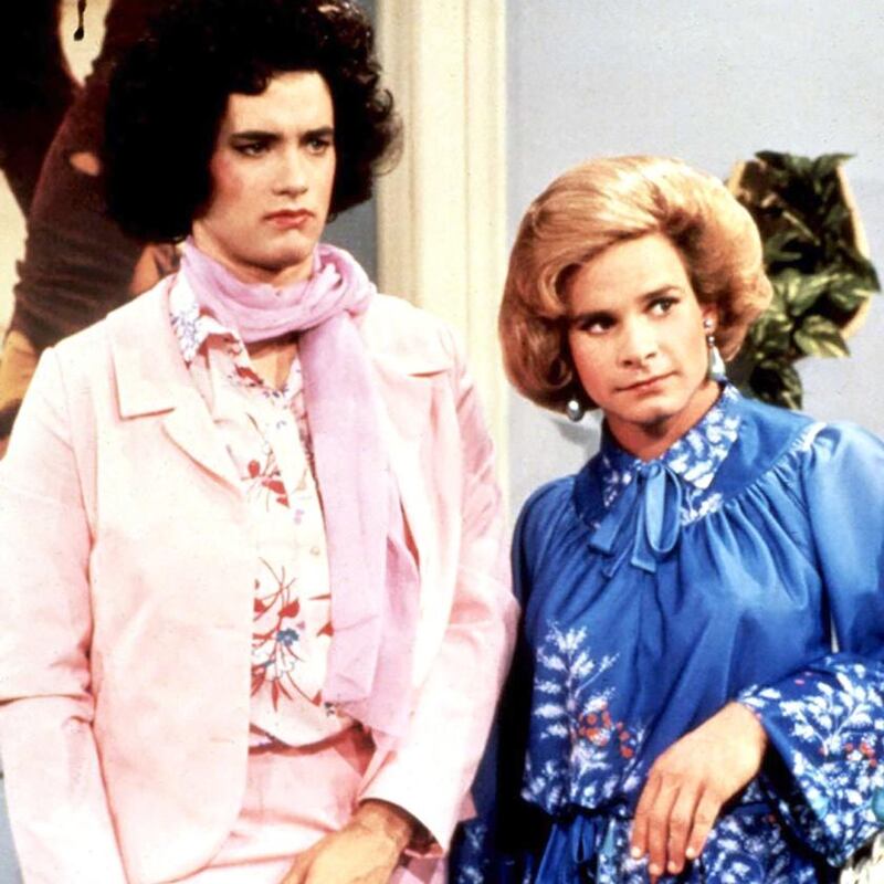 Tom Hanks in the 1980s sitcom Bosom Buddies with Peter Scolari