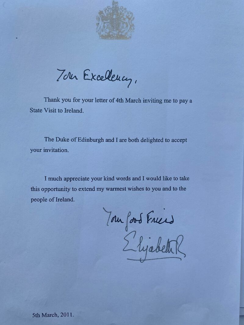 Letter from Queen Elizabeth to President Michael D Higgins